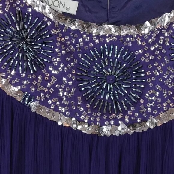 Maggy London | Purple Silk Pleated Beaded Dress | Size 12 - Picture 3 of 8